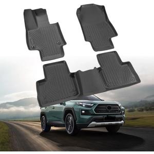 All-Weather TPE Custom Fit Car Floor Mats for Toyota RAV4 and Hybrid Models (2019-2025) - Durable Black Liners for Front and Rear, Essential RAV4 Accessories, Black
