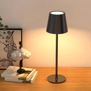 JACKYLED Cordless Table Lamps Rechargeable, 3 Adjustable Height, 5000mAh Battery Operated, 3 Colors Smooth Dimming, Portable LED Waterproof Table Lamp for Dining, Bedroom, Outdoor- Black (1 Pack-Round Base)