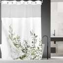 Tititex No Hooks Snap in Liner Olive Green Eucalyptus Leaves Shower Curtain Sets, Hotel Luxury Double Layers Waterproof Fabric & See-Through Top Window Bathroom Decorative 72x84 Inch