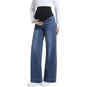 CFRTMTBB Women's Maternity Jeans Wide Leg Over The Belly Support Stretch Pregnancy Denim Loose Wide Pants with Pockets Size L