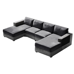 10 Pieces Sofa Cushion Covers for UShaped Modular Sectional Couch with 4 Seat+4 Back+2 Arms, Stretch Velvet Upholstered Covers for Sofa Bed with Deep Double Chaise (Grey,Universal (10 Pieces))