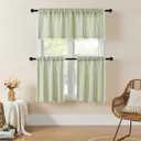 MitoVilla Boho Kitchen Curtains 36 Inch Length, 2 Panels Modern Farmhouse Short Cafe Curtains, French Country Small Tier Cotton Linen Curtain for RV/Bathroom/Basement/Laundry Room, Sage Green