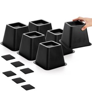 Bed Risers 4 Inch Heavy Duty, 6 Pack Durable Plastic Furniture Lifts, Supports 2200 lbs per Leg for Bed, Sofa, Desk, Non-Slip & Stackable Design