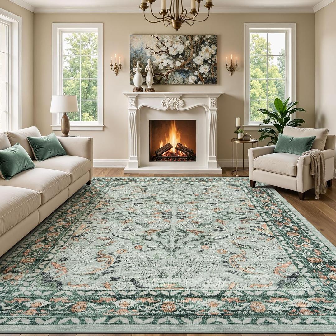 9x12 Area Rugs for Living Room, Washable Non-Slip Large Rug, Sage Green