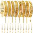 Ecoofor Gold Necklace Chains for Jewelry Making, 62.3 Feet 8 Rolls Jewelry Chains for DIY Necklace Bracelet Jewelry Making with Jump Rings/Lobster Clasps/Connectors