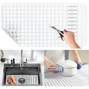 Moryimi Large White Silicone Sink Mat and Protector With Cutout Drain Holes for Kitchen Farmhouse Stainless Steel Ceramic Sinks 25"x13"