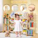 Toy Storage Organizer with Bookshelf Wooden Toy Organizer with 12 Toy Bins & 6 Tier Bookcase,Quick Assembly Kids Bookshelf,Toy Bin for Playroom, Bedroom, Nursery White