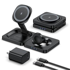 2026 Magnetic Wireless Charging Station - ADADPU 3 in 1 Foldable Mag-Safe Charger Stand for Multiple Apple Devices, Travel Charging Pad for iPhone 17 16 15 14 13 12 Pro Max Plus Apple Watch AirPods