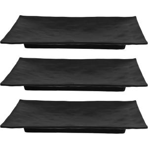 Kichvoe 3pcs Sushi Plates: Japanese Style Rectangle Sashimi Serving Tray Melamine Dinner Dish Dessert Plate Food Dish for Appetizers Snacks Cake Meat Black Sushi Making Kit