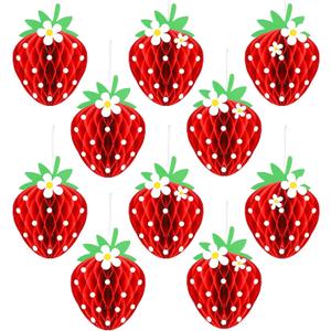 Tenare 24 Pcs Strawberry Party Decorations Strawberry Honeycomb Balls Birthday Favors Berry First Theme Table Centerpieces Tissue Paper Honeycomb Tabletop Hanging Decor Party Supplies(Red)