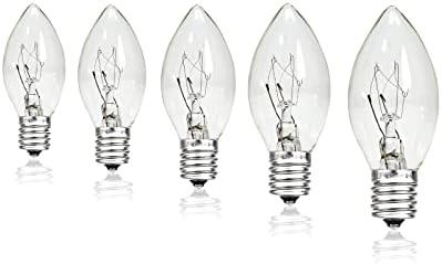 25 Pack C7 Clear Replacement Bulbs, 120V 5W Incandescent, C7 Christmas Lights, E12 Candelabra Base, Halloween Bulbs Warm White for Patio Outdoor String Lights Decor, Night Light