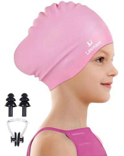 Kids Long Hair Swim Cap for Girls Boys, 3 Size Silicone Swimming Cap for Age 1-15 Toddler Children Teens, Waterproof Swim Hats Bathing Caps with Ear Plugs & Nose Clip to Keep Hair Dry(Age 3-8/Pink) Kids Long Hair Swim Cap for Girls Boys, 3 Size Silicone Swimming Cap for Age 1-15 Toddler Children Teens, Waterproof Swim Hats Bathing Caps with Ear Plugs & Nose Clip to Keep Hair Dry(Age 3-8/Pink)