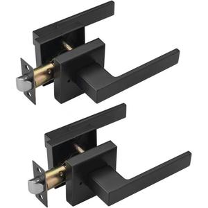 2 Pack Black Door Handles Interior, Privacy Door Lever for Bath & Bedroom, Push Button Door Handle with Lock