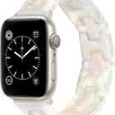 JR.DM Resin Stretchy Tortoise Shell Fancy Beaded Bracelet Light Watch Band Women Compatible with Apple Watch Band 38mm 40mm 41mm 42mm (S11/10) Strap Wristband for iWatch Series 11/10/9/8/7/6/5/4/3/2/1/SE/Ultra(S) (A1-Ivory White)