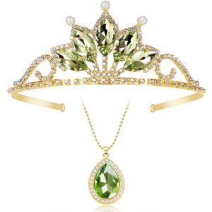 Princess Tiana Tiaras and Necklace for Women Green Princess Tiana Crown Birthday Halloween Party Princess Tiana Accessories