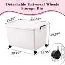 Large Stackable Plastic Storage Bins with Wheels, 3-Pack 60 Quart White Thickened Latching Lid Containers with Lockable 360 Casters for Home, Office, Bathroom, and Dorm Organization