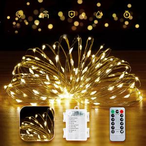 Minetom Fairy Lights Battery Operated with Remote, 66Ft 200 LED Waterproof String Lights Indoor Outdoor, Starry Twinkle Light for Christmas Home Bedroom Wedding DIY Centerpiece Decor (Warm White)