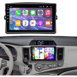 Android 14 Car Radio for Toyota Sienna 2004 2005 2006 2007 2008 2009 2010, 4+128GB 9 Inch IPS Touch Screen Sienna stereo with Wireless CarPlay & Android Auto, Bluetooth/WiFi/GPS/FM/SWC+Backup Camera
