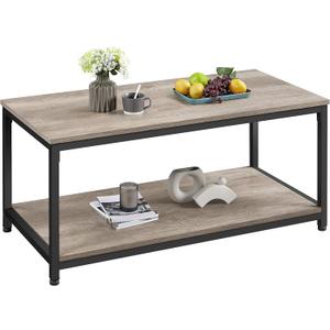 Yaheetech 39.5" 2-Tier Coffee Table with Storage Shelve, Industrial Gray Coffee Table, Easy Assembly, Wooden Center Tables for Living Room & Small Space, Gray (Grey)