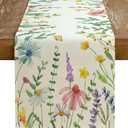 GEEORY Spring Table Runner 13x108 Inch Watercolor Wild Flower Farmhouse Rustic Holiday Kitchen Dining Table Decoration for Indoor Outdoor Dinner Party Dcor GT004