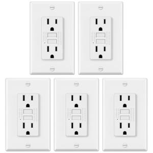 5 Pack GFCI Outlets 15 Amp, Non-Tamper Resistant, Decor GFI Receptacles with LED Indicator, Ground Fault Circuit Interrupter, Wallplate Included, ETL Listed, White