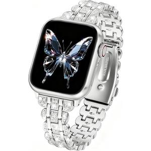 Gold Bling Diamond Band Compatible with Apple Watch Bands for Women 38mm 40mm 41 mm 42mm 44mm 45mm 46mm 49mm for iWatch Series 11/10/9/8/7/6/5/4 SE/Ultra 3/2/1, Dressy Jewelry Gold Wristband Strap Shiny Bracelet