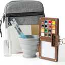 Mini Paint Palette Travel Kit - 15-Colors Pocket Artist Water Color Travel Set with Crossbody Bag, Watercolor Journal, Metal Clip, Paint Water Cup, Water Brush, Wooden Paint Box for Painters Artists