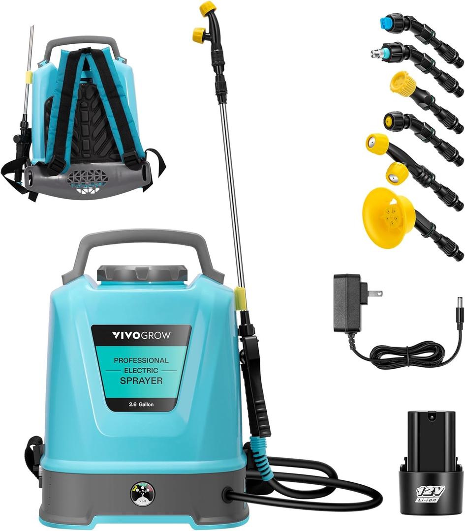Backpack Battery Powered Sprayer, 2.6-Gallon/10L Electric Pump Sprayer with Six Nozzles, Adjustable Shoulder Strap and Spray Wand for Garden, Lawn and Other Cleaning, Blue (Backpack-2.6 Gal (10L))