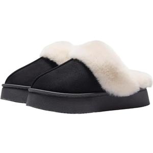 Women's Fur Snow Slippers Winter Home Plush Shoes EVA Light Living Room Boots(Black,40-41)
