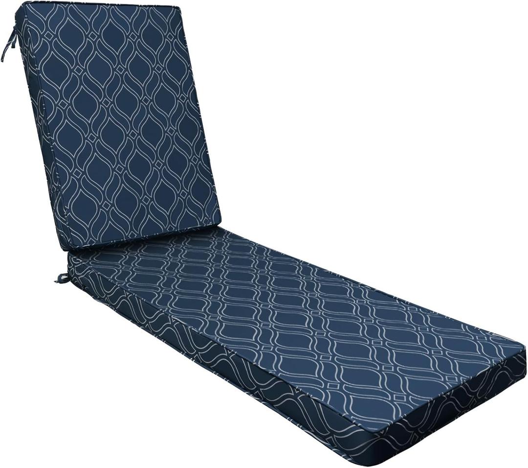 AAAAAcessories Outdoor Chaise Lounge Cushions, Fade-Resistant, Waterproof Patio Furniture Replacement Cushions, 72" x 21" x 3", Slate Blue Vine Trellis