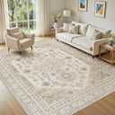 5x7 Washable Area Rug, Large Rugs for Living Room Stain Resistant Non Slip Backing Soft Low Pile Vintage Carpet for Bedroom Dining Room Kid & Pet Friendly Home Decor - Beige
