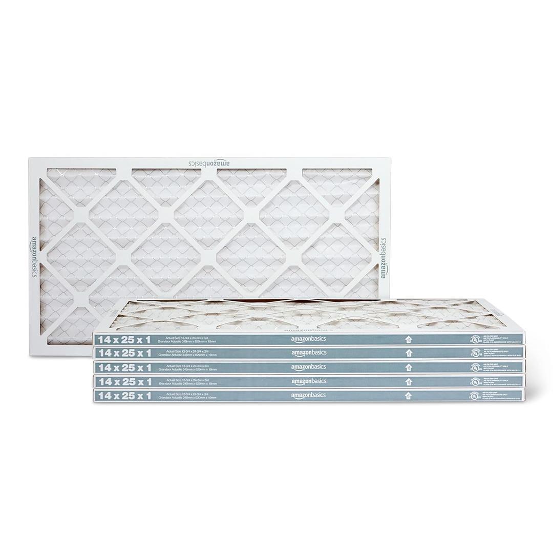 Amazon Basics MERV 5 AC Furnace Air Filter, 14x25x1 inches, 6-Pack (Actual size: 13.75" x 24.75" x 0.75")