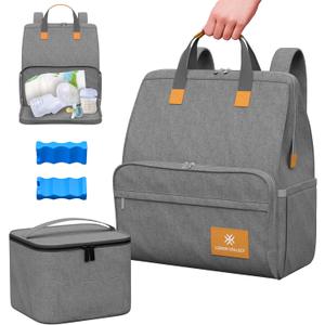 Breast Pump Bag with Cooler Breast Pump Backpack for Moms with 2 Ice Packs for Breastmilk Travel Bag with Cooling Bag for Food Compartments for Cellphone Laptop Personal Items