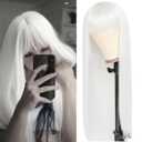 Long Straight White Wig for Women,White Wig with Bangs Heat Resistant Synthetic Womens Hair Wigs for Cosplay Party Halloween