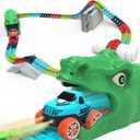 Race Car Track Toy for Kids Ages 3 4 5 6 7 8+ with LED Light-Up Vehicles, Flexible Dinosaur Race Track Battery Electric Race Car Track Set, Gifts Toys for Boys Girls Toddlers (240pcs 2Car)