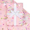 2 x LeZakaa Pink Unicorn Birthday Wrapping Paper Roll for Girls Women, Have a Magical Birthday & Rainbow, Stars, Gold Foil Design for Baby Girl, Baby Shower, Mini Roll, 17 inches x 16.4 Feet