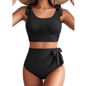 Two Piece High Waisted Swimsuits - Women Tummy Control Bikini Modest Bathing Suit 2PC 2025 (18 Plus, Black)