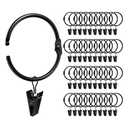Ginbel Direct 28 Pack 2 Inches Openable Curtain Rings with Clips, Drapery Metal Clip Iron Drapes Hangers Decorative for Windows Rods Rustproof, Black
