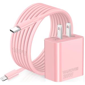 Fast Charger for i Phone Charging, [MFi Certified] for iPhone Charger, 3.0 PD USB C Charger with 10FT USB C to for Lightning Cable Compatible with Phone 14/13/12/11/Pad, Pink (6FT)