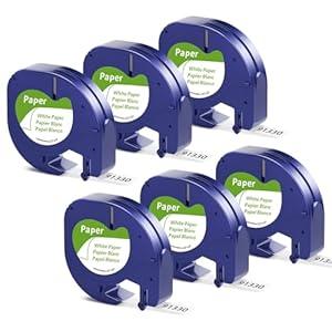6 Pack Label Maker Refills White Paper Tape 91330 Replacement for Dymo LetraTag Refills 1/ 2" x 13' Label Tape 12mm Compatible with Dymo LetraTag 100H Plus LT-100T and LT-200B QX50 Label Maker