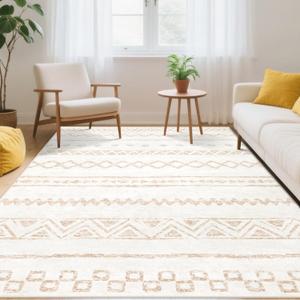 5x7 Area Rugs for Living Room: Washable Large Rug Modern Geometric Rugs Soft Non-Slip Indoor Floor Carpet Moroccan Farmhouse Rug for Bedroom Dining Room Nursery Offices (Beige, 5'x7')