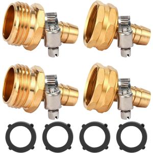 Brass Garden Hose Connector Repair Mender Kit with Stainless Clamp,Fits 1/2" Water Hose Fitting,2 Sets(1/2" Barb x 3/4" GHT)