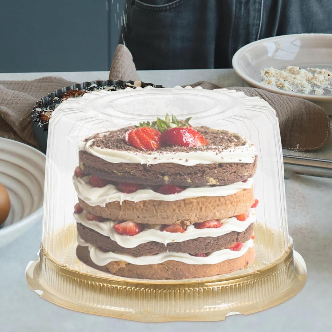 NUOBESTY 10pcs Disposable Clear Plastic Cake Boxes - Round Cake Carriers & Display Containers, 6inch