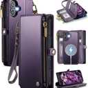 Defencase for iPhone 16 Plus Magnetic Wallet Case Compatible with Magsafe with RFID Blocking Zipper Strap Card Holder for Women Men PU Leather Detachable Case for iPhone 16 Plus (6.7 inches), Purple