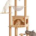 KVIDA Solid Pine Wood Cat Tree for Indoor Cats, 56.7 Tall Modern Cat Tower with Clear Acrylic Hammock & Condo House, Heavy Duty Wooden Cat Tree for Large Cats with Sisal Scratching Posts