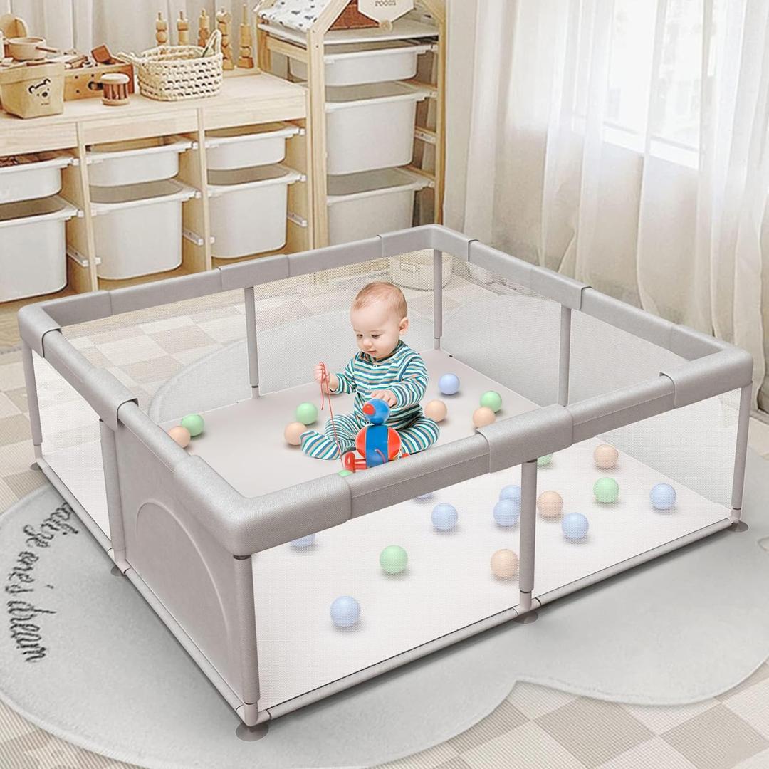 Baby Playpen Play Pens for Babies and Toddlers Play Yards for Indoor & Outdoor with Breathable Mesh Anti-Fall Playpen Grey (50"x50")