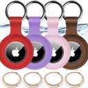 4Pack for Airtag Holder IPX8 Waterproof for Apple Air Tags with Keychain,Shockproof GPS Cover [Anti-Scratch] [PC+Silicone] for Air-Tag Item Finders Case for Pets,Kids,Luggages-Black/Blue/Green/Red (A13-Red+Pink+Purple+Brown)