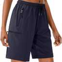 SANTINY Women's 5''/ 7''/9'' Hiking Cargo Shorts Quick Dry Lightweight Summer Shorts for Women Athletic Golf Zipper Pockets (Blue, XXXL)