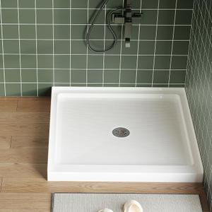36" x 36" Center Drain Shower Pan - Slip-Resistant Acrylic Shower Base with Single Threshold, Solid ABS Construction for Easy DIY Installation & Remodel, White