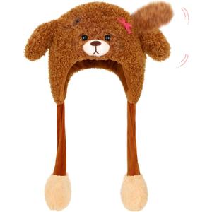 Animal Hat with Moving Ears Jumping Pop Up Beating Plush Cap Holiday Cosplay Dress Up Crazy Funny Gift for Kids